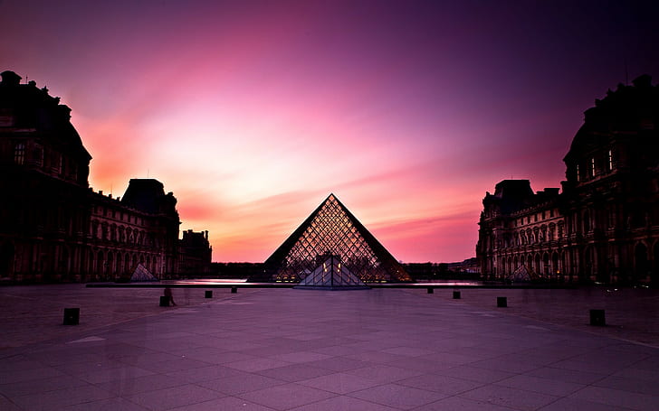 Louvre, museum, sunset, France, Paris, HD wallpaper