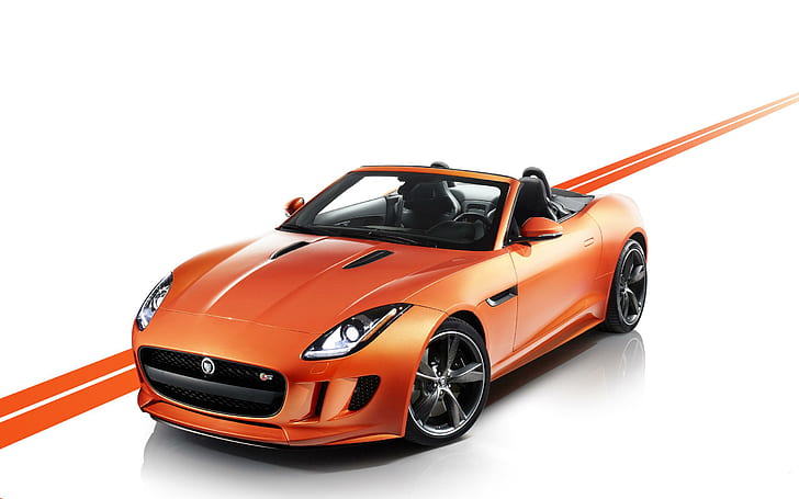 Jaguar F Type 2013, orange coupe convertible, cars