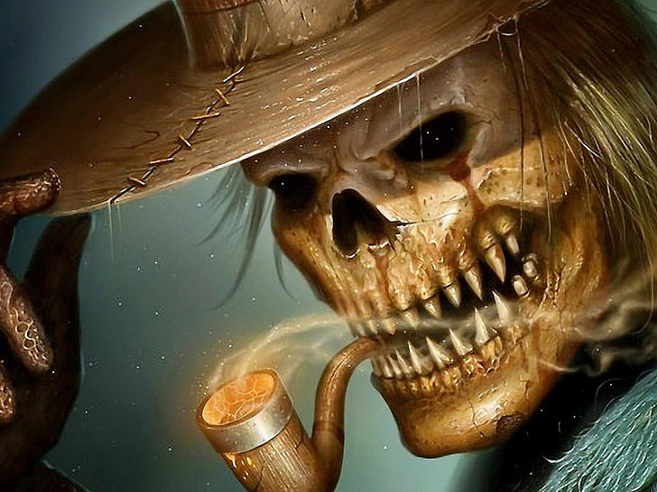 skeleton smoking wallpaper, creepy, evil, death, corpse, reaper, HD wallpaper