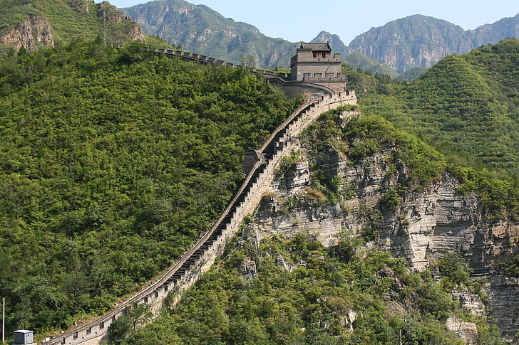 Great Wall of China, trees, landscape, mountains, nature, Chinese