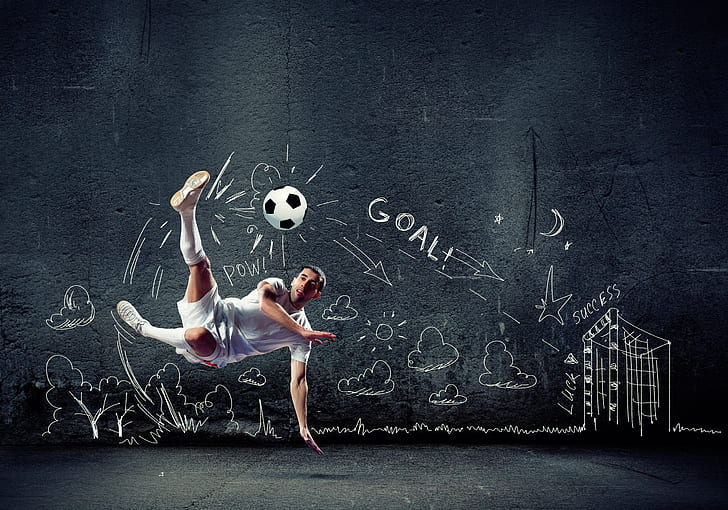 HD wallpaper: creative, background, wall, jump, football, the game, shorts  | Wallpaper Flare