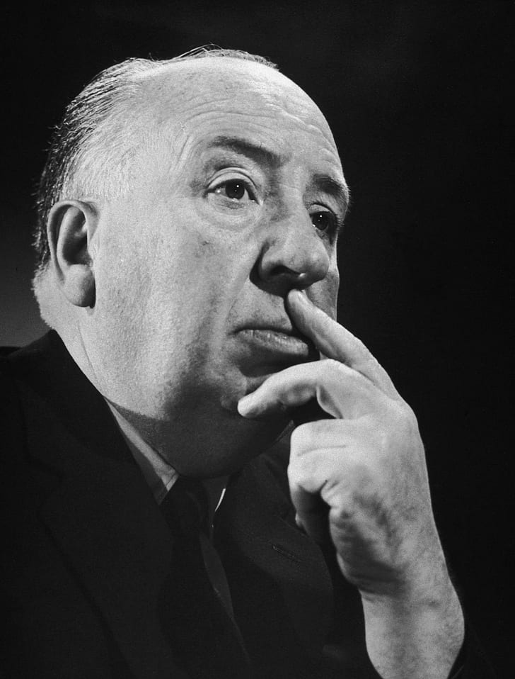 men film directors alfred hitchcock monochrome portrait suits black background, HD wallpaper