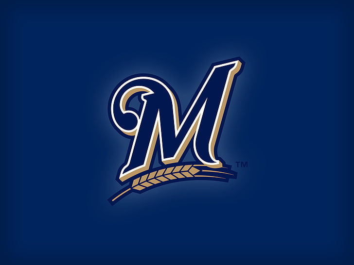 blue and white M logo, milwaukee brewers, baseball, team, sign, HD wallpaper