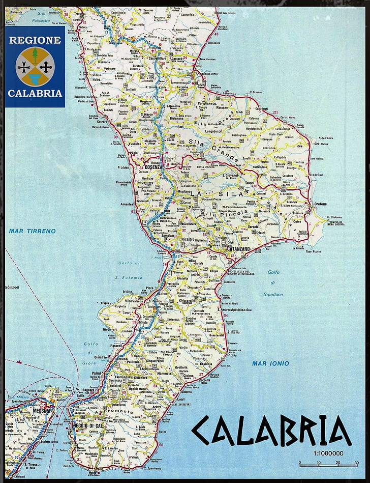 Italy, Calabria, map, old, vintage