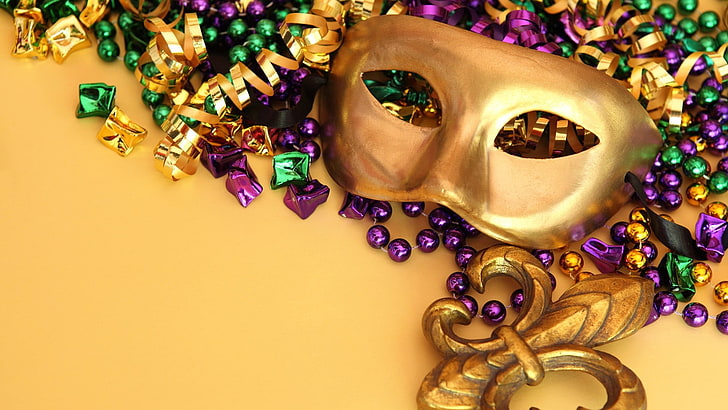 white and purple floral wreath, venetian masks, jewelry, necklace, HD wallpaper