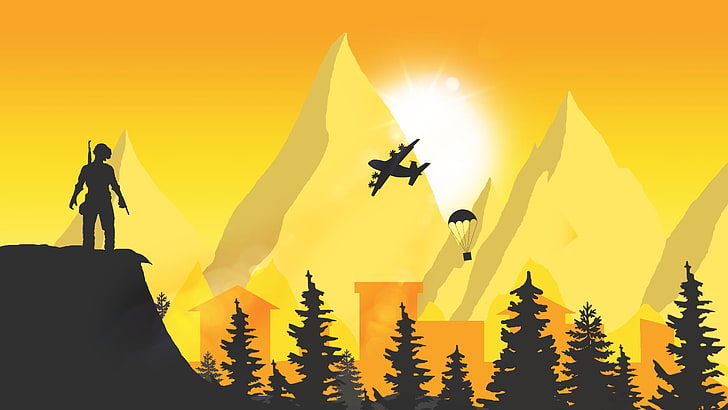 silhouette of man on cliff illustration, PUBG, video games, airdrop