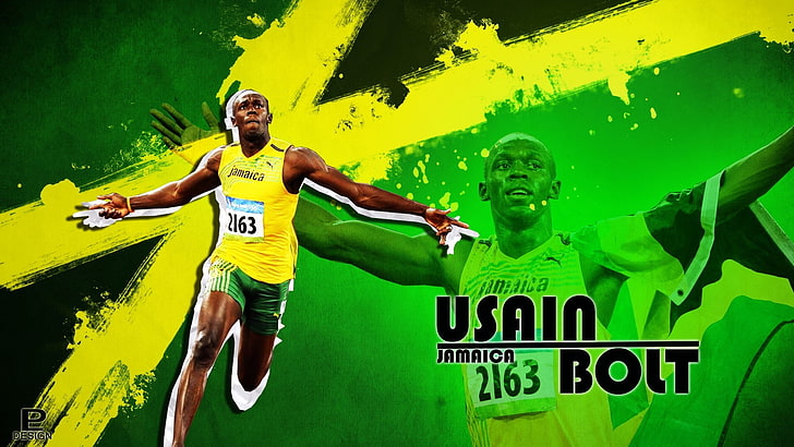 Usain Bolt, running, green color, sport, yellow, competition