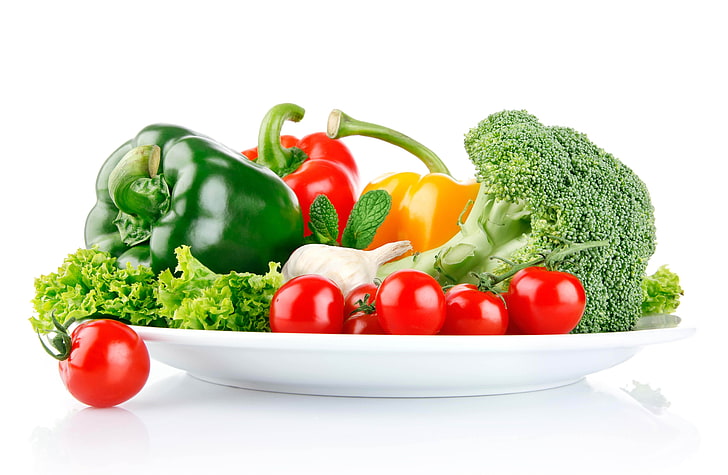 variety of vegetables, dish, white background, food, freshness