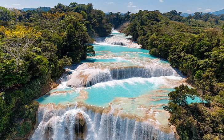 Agua Azul cascading waterfalls Mexico Beautiful Landscape photography from the air Desktop HD Wallpapers for mobile phones and computer 5200×3250, HD wallpaper