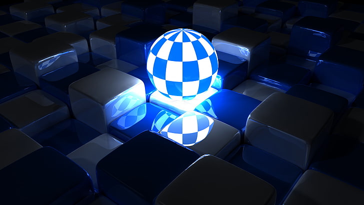 disco ball table lamp, Amiga, Commodore, blue, illuminated, shape, HD wallpaper