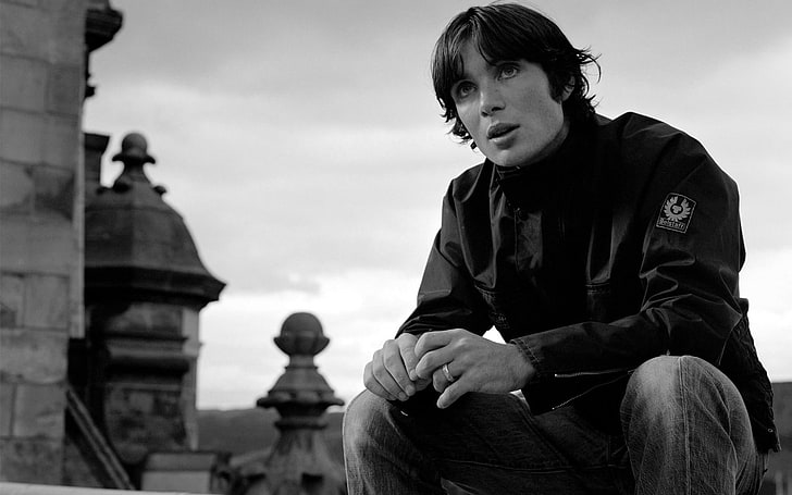 photo, black and white, actor, guy, picture, Cillian Murphy, HD wallpaper