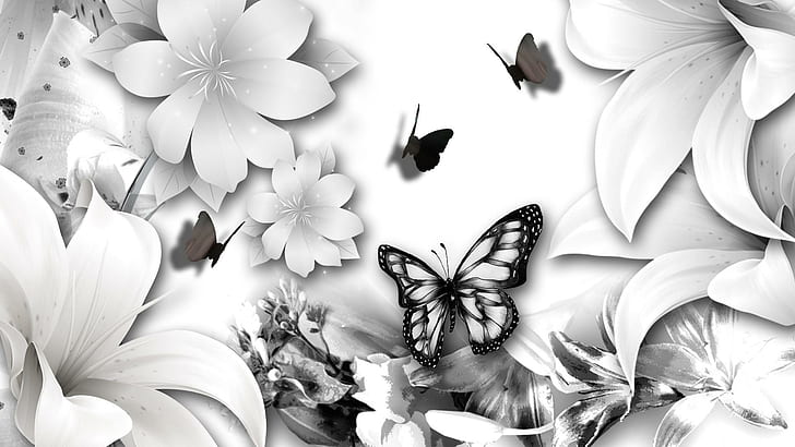 Download Hd Wallpaper Lily Black White Spring Easter Tint Black And White Butterfly Wallpaper Flare