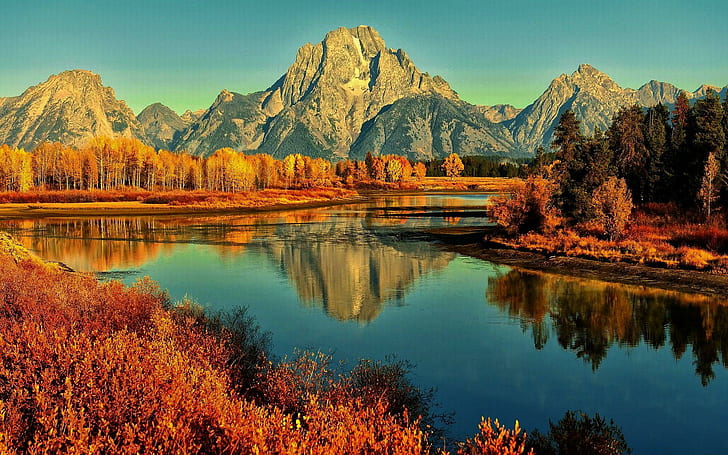 Snake River in Autumn, reflection, trees, water, leaves, colors