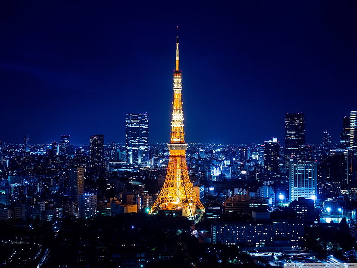 Eiffel Tower, Japan, Tokyo Tower, night, cityscape, lights, city lights