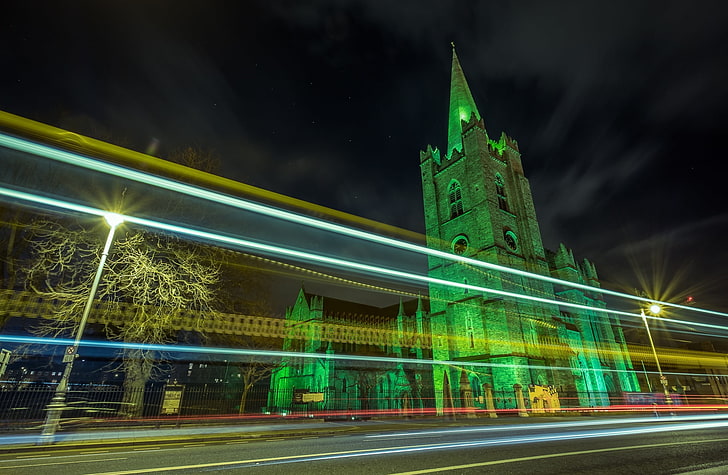 Saint Patrick's Cathedral, Dublin, Ireland, City, Travel, Night, HD wallpaper