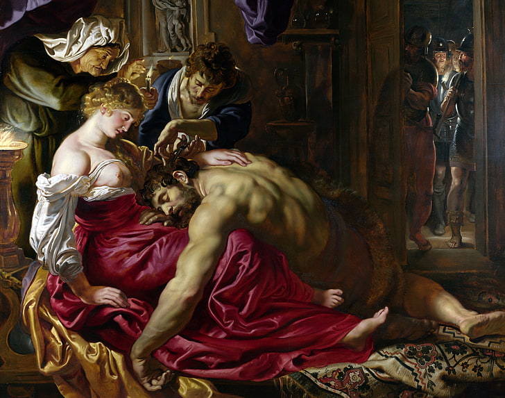 man lies on the lap on woman in red dress painting, picture, Peter Paul Rubens