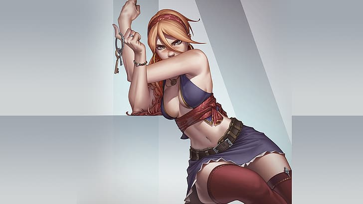 fantasy girl, skirt, Rogue (character), blonde, anime girls, HD wallpaper