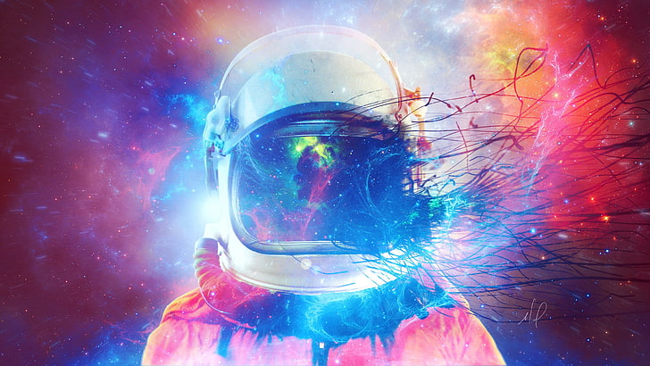 HD wallpaper: orange and black Astronaut suit, abstract, stars, digital  composite | Wallpaper Flare
