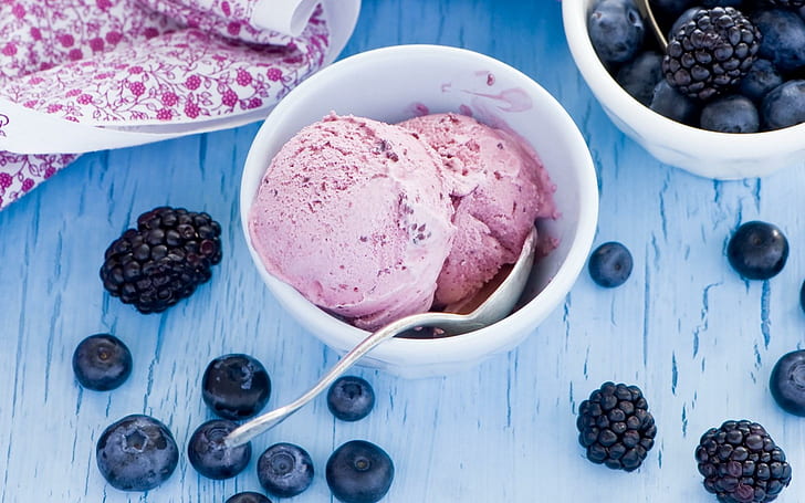 Food Ice Cream Berries Blueberries, HD wallpaper