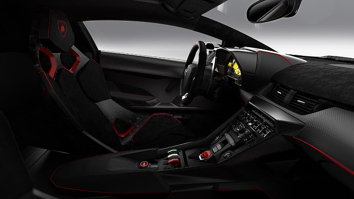 black and red car seat, Lamborghini, sports car, mode of transportation, HD wallpaper