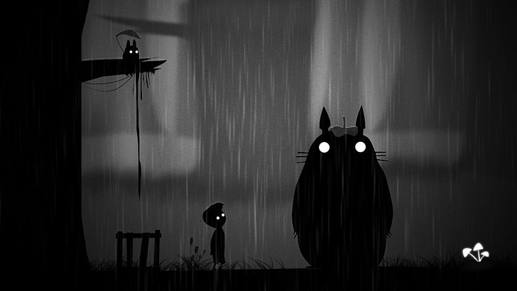 boy and animal clipart, night, rain, Totoro, Limbo. boy, halloween, HD wallpaper