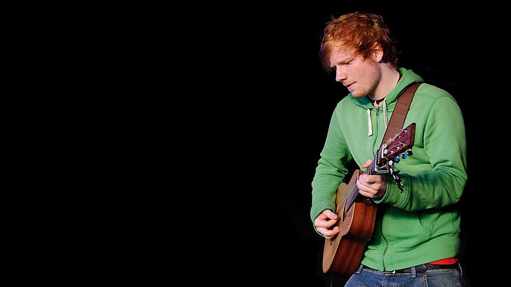 Ed Sheeran, guitar, red, smock, play, musician, musical Instrument, HD wallpaper
