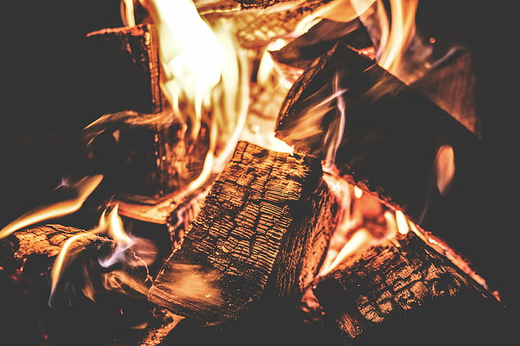 amber, bonfire, burn, burning, campfire, camping, dark, fireplace, HD wallpaper