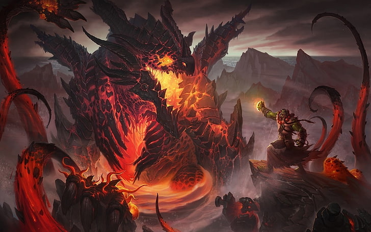 dragon, World of Warcraft: Cataclysm, mountains, Deathwing, HD wallpaper