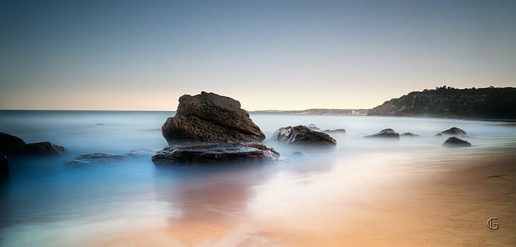 ocean with stones, sony  a7r, Turimetta Beach, sea, sunset, nature