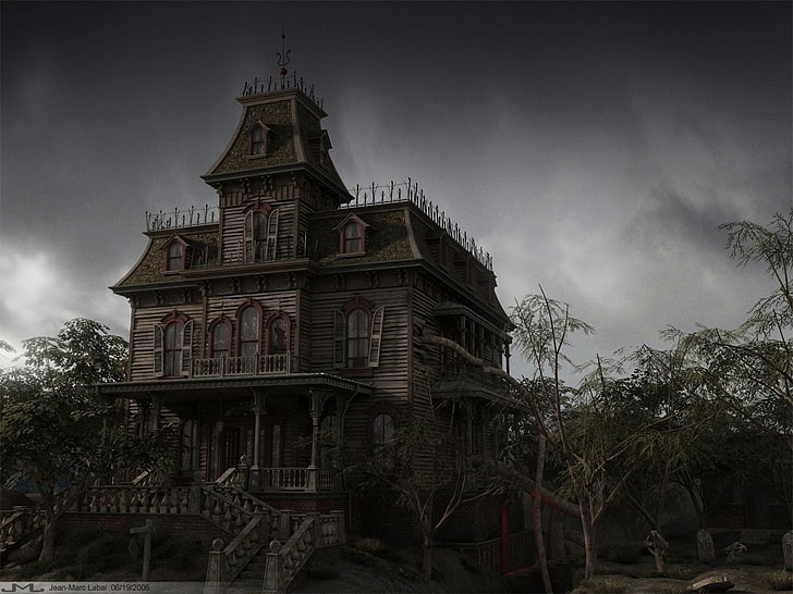 brown wooden house, Dark, Haunted, Mansion, architecture, old, HD wallpaper