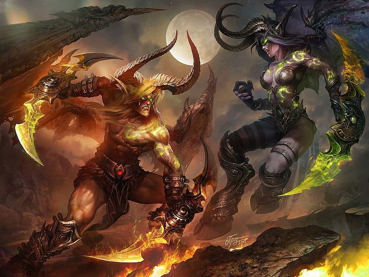 Warcraft Illidan digital wallpaper, Demon Hunter, Blood Elf, Night Elves, HD wallpaper