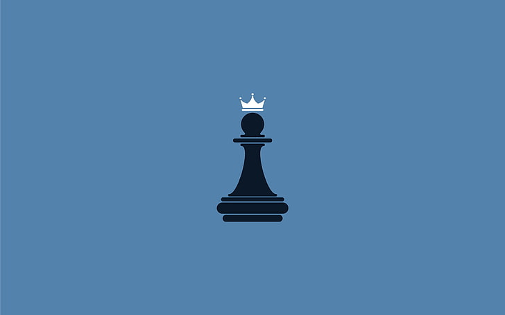 poon chess piece logo, minimalism, pawns, crown, blue background, HD wallpaper