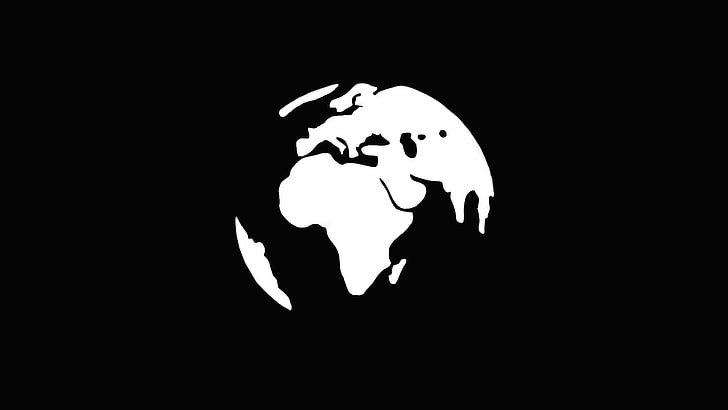 black and white earth illustration, globe outline in black background, HD wallpaper