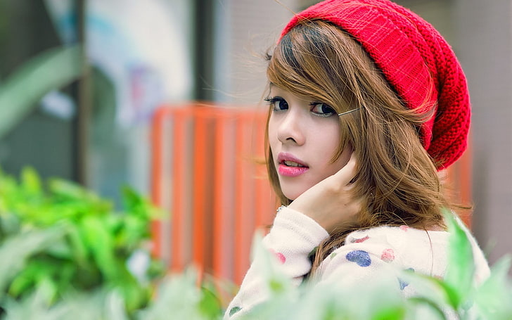 women, Asian, woolly hat, one person, portrait, headshot, young adult, HD wallpaper