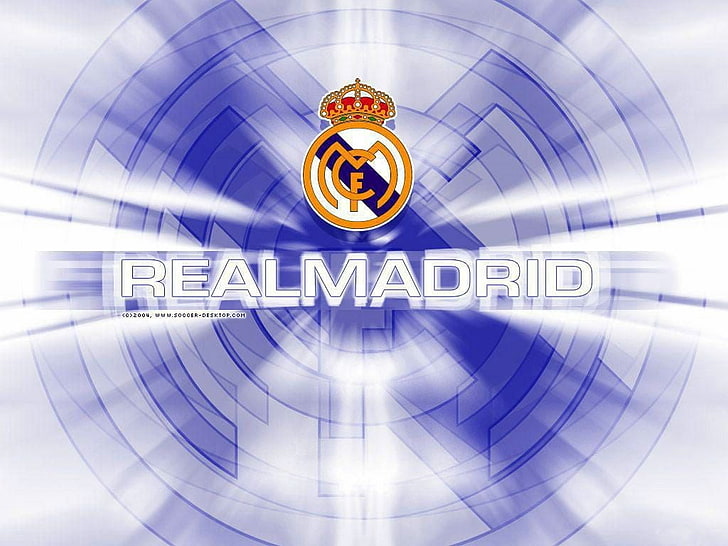 Real Madrid logo, soccer clubs, technology, data, connection, HD wallpaper