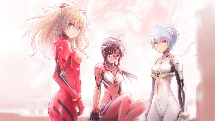 three anime characters, Neon Genesis Evangelion, Asuka Langley Soryu, HD wallpaper