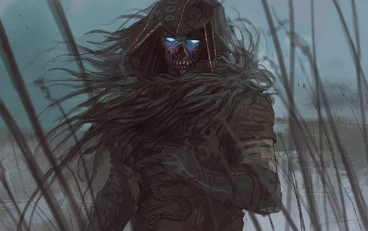 skeleton character wearing hooded jacket digital wallpaper, demon