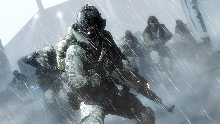 Battlefield 4, soldiers, action in the rain, HD wallpaper