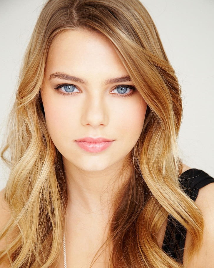 women, model, blonde, long hair, blue eyes, face, Indiana Evans, HD wallpaper