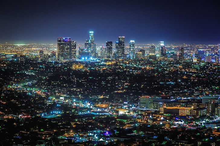 city, night, Los Angeles, building exterior, architecture, illuminated