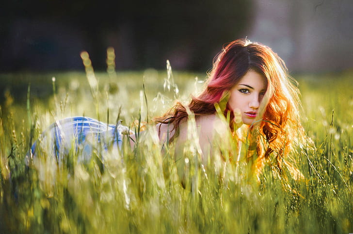 Delaia Gonzalez, girl, blond hair woman, field, model, meadow