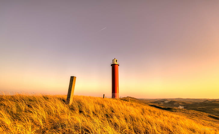 landscape photo of red lighthouse during golden hour, Grote, Kaap, HD wallpaper
