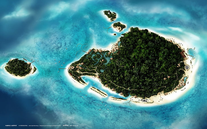 green island and body of water, digital art, CGI, nature, landscape, HD wallpaper