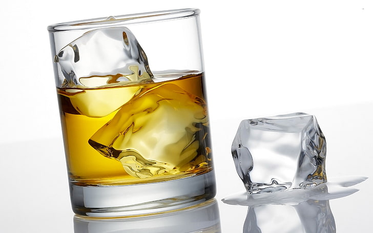 clear rock glass, ice, drink, whiskey, bourbon Whisky, alcohol, HD wallpaper