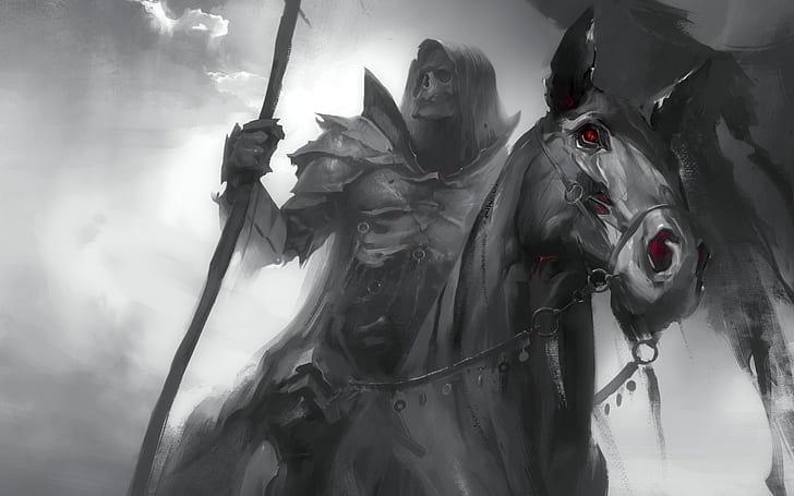 fear, Death, red eyes, horseman of the Apocalypse, black horse, HD wallpaper