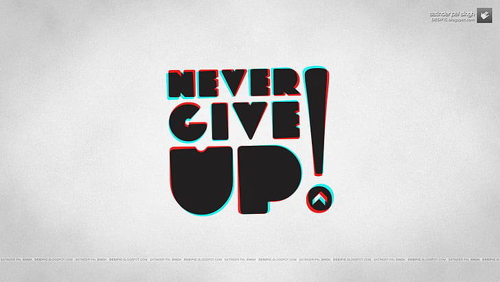 Anaglyph 3D, motivational, Never Give Up!, Typography, HD wallpaper