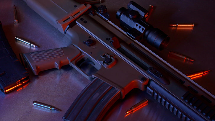 black and red Craftsman nail gun, rifles, weapon, FN SCAR, FN SCAR-L, HD wallpaper