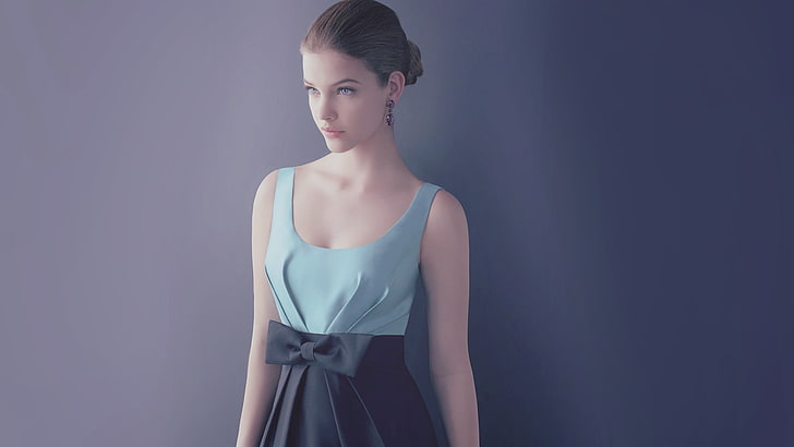 women's blue and black sleeveless dress, Barbara Palvin, blue eyes, HD wallpaper