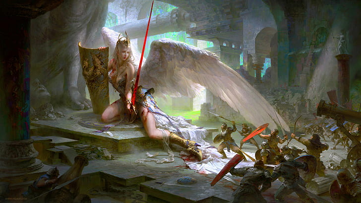 artwork, women, angel, warrior, army, medieval, soldier, fantasy art