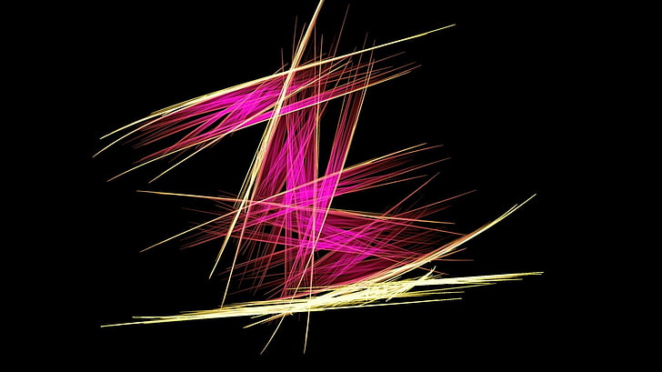 pink and yellow abstract wallpaper, lines, black background, simple, HD wallpaper